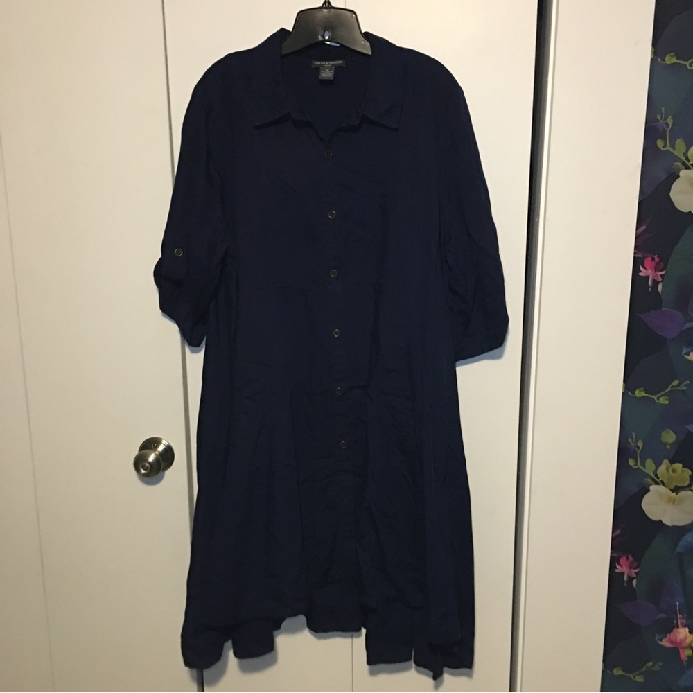 Chelsea and Theodore Button Down High Low Dress Navy Blue Size 2X Preowned
